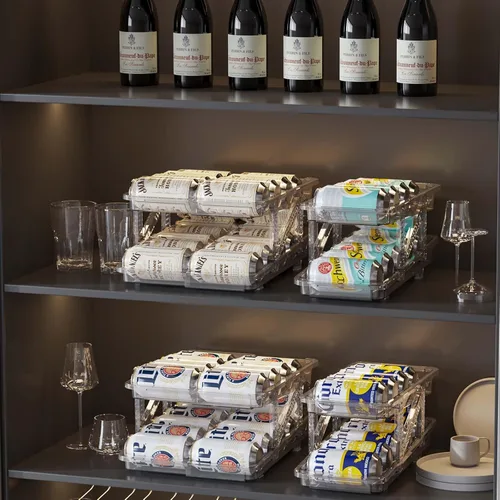 Vista 5 de Paquete de 2 dispensadores de latas de soda para refrigerador, organizador de latas de soda de ancho ajustable, organizador apilable de bebidas