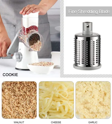 Vista 4 de Ourokhome Rallador rotativo de queso y rallador de caja de acero inoxidable con recipiente de almacenamiento extraíble, guantes, pelador de verduras