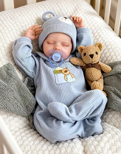 Vista 12 de Aori Reborn Baby Dolls Boy - Muñeca realista de bebé recién nacido de 18'' con juego de alimentación azul y certificado de nacimiento - Cuerpo