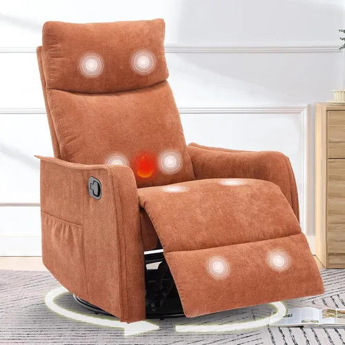 Vista 11 de cinkehome Silla Reclinable Giratoria Mecedora con Masaje Térmico, Sillas Reclinables Mecedoras para Guardería, Espacios Pequeños, Respaldo Alto