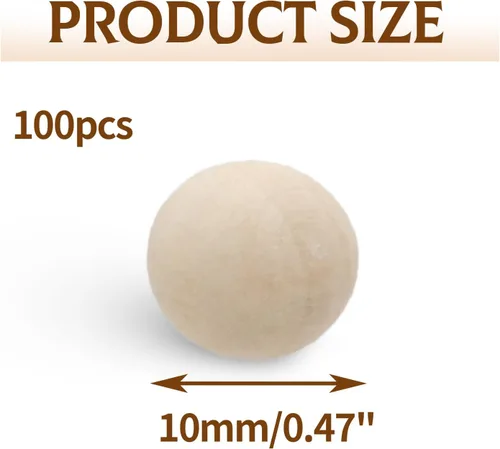 Vista 3 de Uenhoy 100 bolas redondas de madera de 1/2 pulgada (0.472 in), bolas de madera natural sin terminar, esferas de madera para manualidades y proyectos