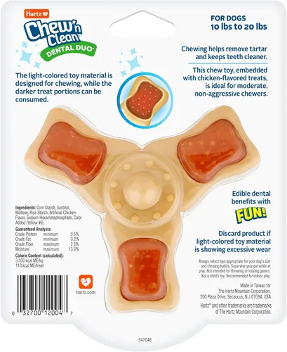 Vista 7 de Hartz Chew ‘n Clean juguete masticable y premio en uno con sabor a pollo, juguete tri-punto para perro, pequeño