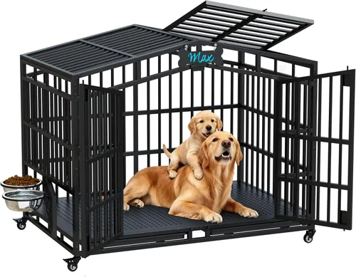 Vista 10 de EasyCom Jaula de perro indestructible de alta resistencia XL XXL de 48 pulgadas, a prueba de escape, con parte superior abierta, ruedas bloqueables