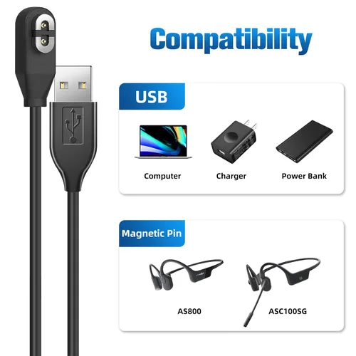 Vista 6 de Paquete de 2 cables de carga para Shokz Aeropex/OpenRun, OpenRun Pro, OpenRun Mini y OpenComm 2/UC, para cable de carga Aftershokz, cable USB
