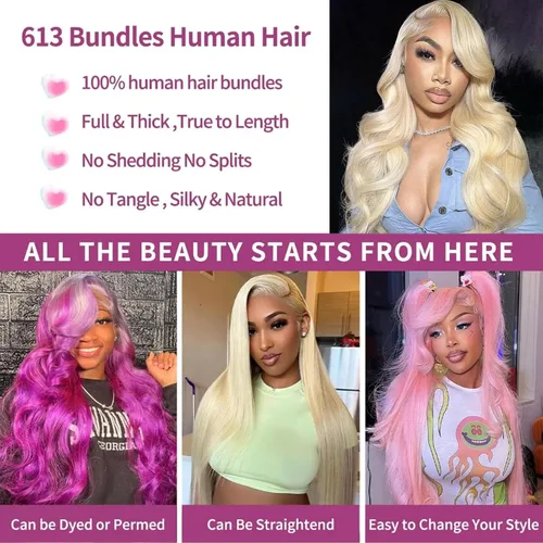 Vista 5 de Extensiones de cabello humano ondulado rubio 613 de 12 pulgadas, 100% sin procesar, grado 14A, cabello humano virgen brasileño sin procesar, 1