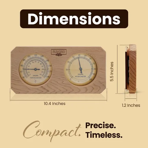 Vista 2 de Termómetro e higrómetro de sauna 2 en 1 - Hecho a mano con madera de cedro rojo canadiense - Medidor analógico de temperatura y humedad - Fahrenheit