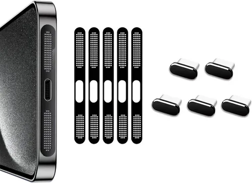 Vista 13 de para iPhone 16 Pro Max Auricular Parlante Malla Anti Polvo Adhesiva Cubierta - 5 PIEZAS / Negro