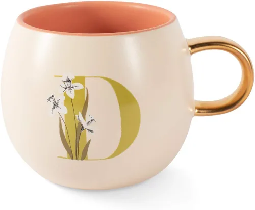 Vista 14 de Fringe Studio Taza Redonda de Gres, Monograma Floral Letra "E" 3.38" DIA. X 3.5"H, 14 fl.oz., con Asa Dorada Pintada a Mano (428047)