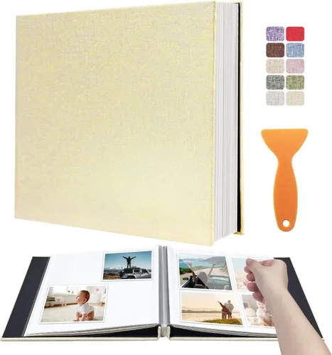 Vista 30 de Álbum autoadhesivo para fotos de 4 x 6 pulgadas, álbum de recortes con cubierta de lino magnética, 30 páginas adhesivas en blanco, para familiares