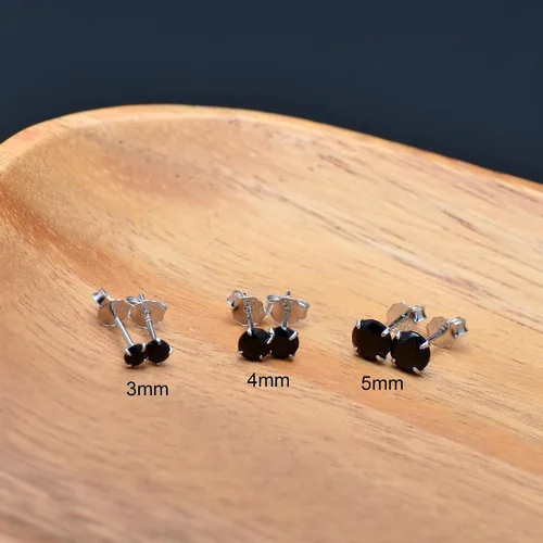 Vista 3 de Pendientes de plata de ley con circonita cúbica negra para mujer y hombre