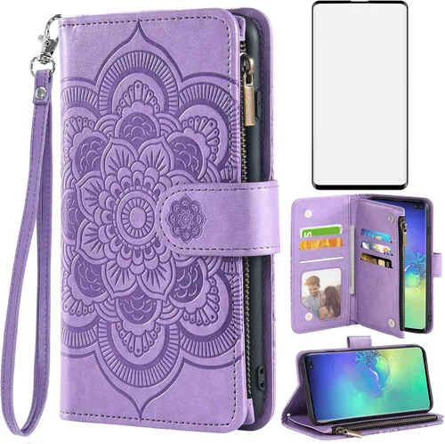Vista 11 de Asuwish Funda tipo cartera compatible con Samsung Galaxy S10 Plus y protector de pantalla de vidrio templado, funda para teléfono celular con tapa