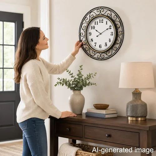 Vista 2 de SwallowLiving 20 Inch Large Metal Wall Clock – Modern Minimalist Decorative Silent Non-Ticking Hanging Clock with Gold Accent Scrollwork Design for