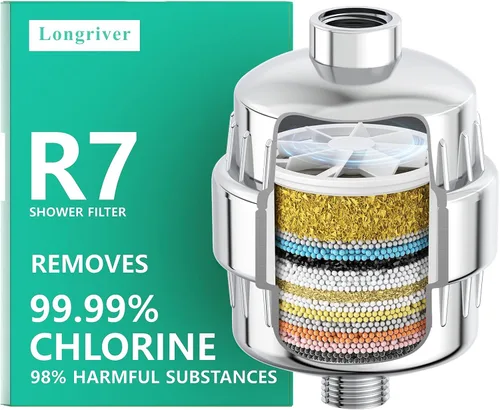 Vista 19 de Filtro de ducha R7 de alta capacidad, filtro de agua de ducha para agua dura, elimina 99.99% del cloro, metales pesados, suavizante de agua