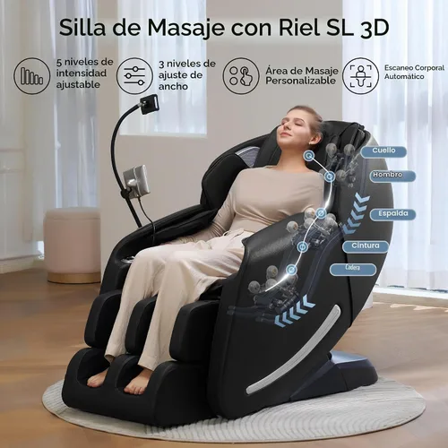 Vista 4 de Real Relax Sillón de masaje de cuerpo completo con controlador de teléfono único, sillón reclinable 3D SL-Track de gravedad cero con control