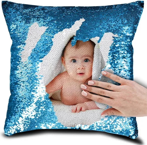 Vista 8 de Funda de almohada mágica reversible personalizada, diseño de fotos de lentejuelas, impresión de un solo lado, funda de almohada para fotos