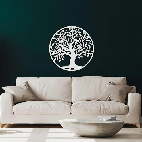 Vista 2 de DEKADRON Arte de pared de metal, árbol de la vida blanco, árbol genealógico de metal, silueta de pared de metal, decoración de pared de metal