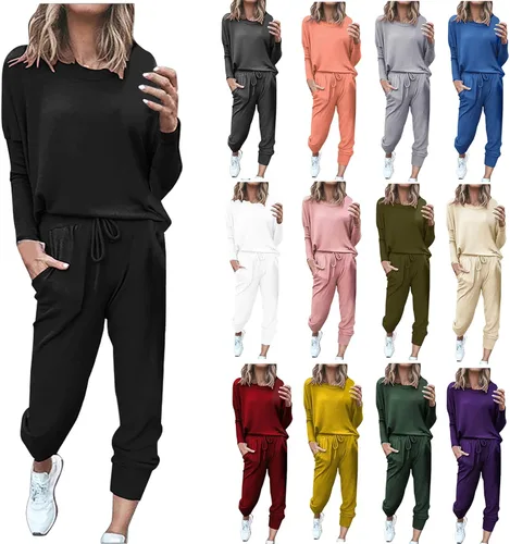 Vista 3 de Conjunto de 2 piezas de ropa de verano para mujer, ajuste holgado, cómodo, camiseta de manga corta con pantalones largos con cordón