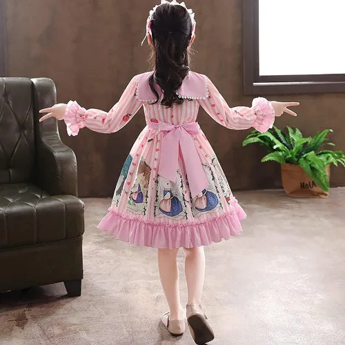 Vista 3 de Himifashion japonés lindo anime impreso Lolita vestido casual kawaii bowknot plisado princesa vestido para niñas 7-12 años