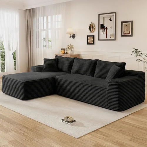 Vista 12 de Sofá modular sin hueso de 95 pulgadas, en forma de L con diván, tapicería de pana suave, asiento profundo, moderno y cómodo sofá para sala de estar