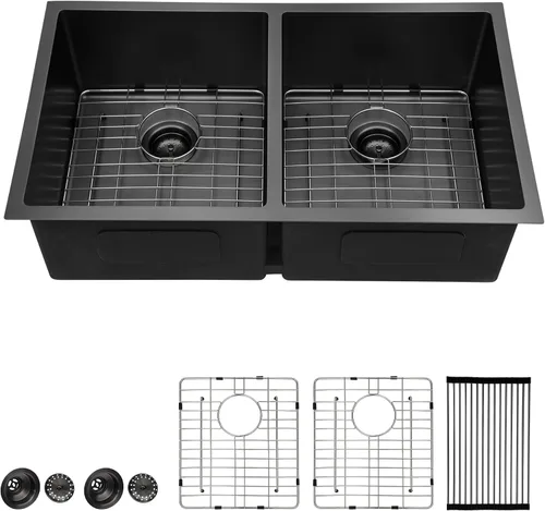 Vista 15 de Lordear Fregadero de cocina de 28 pulgadas de acero inoxidable de calibre 16 con doble plato y estación de trabajo de montaje inferior de 60/40