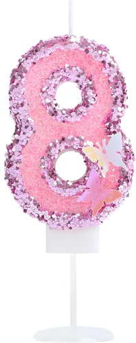 Vista 22 de Decoración de vela 3D con diseño de mariposa rosa número 10