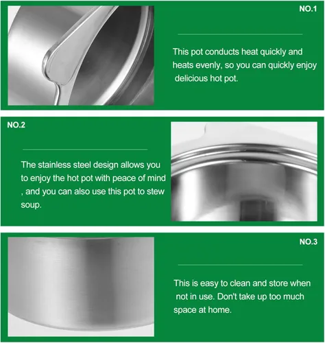 Vista 4 de HEMOTON Shabu Hot Pot Acero Inoxidable Chino Inducción Shabu Olla Tazones de sopa Stock para estufa de inducción Estufa de Gas (Plata) 24X19X8CM