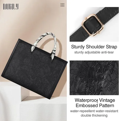 Vista 4 de Bolso para laptop de 15.6 pulgadas para mujer; bolsa tote de cuero impermeable para negocios, maletín ligero de oficina, gran capacidad, bolso