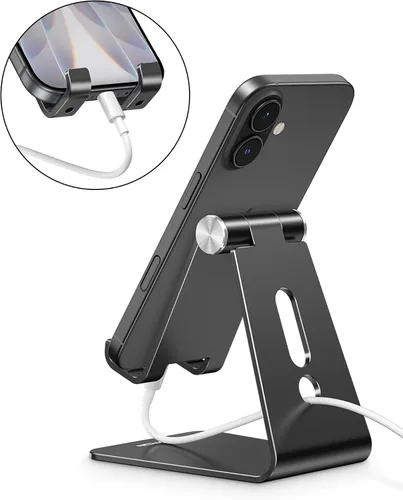 Vista 6 de OMOTON C2 Soporte de aluminio ajustable para teléfono celular con corte de carga, negro