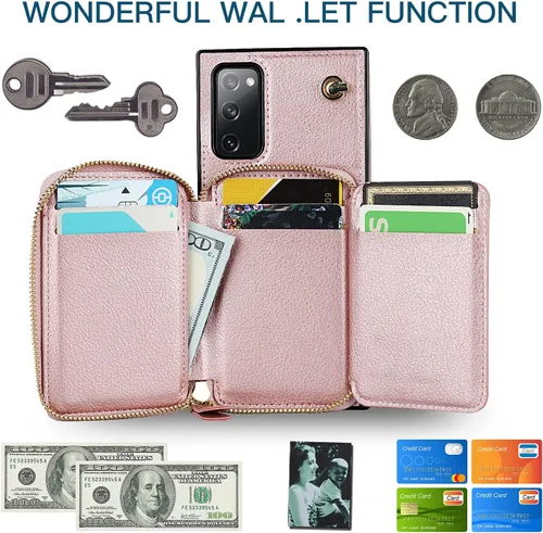 Vista 3 de Asuwish Funda de teléfono para Samsung Galaxy S20 FE 5G de 6.5 pulgadas con protector de pantalla y soporte para tarjetas con cremallera, soporte