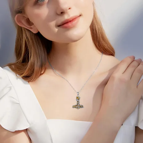 Vista 2 de Thor Hammer Necklace 925 Sterling Silver Mjolnir Tree of Life Pendant Necklace Viking Vegvisir Jewelry for Women wife Mom