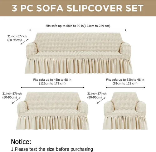 Vista 2 de Fanfanwin Juego de fundas de sofá de 3 piezas para cojines de sofá, duraderas, lavables, de alta elasticidad, fundas de sofá con falda para sofá