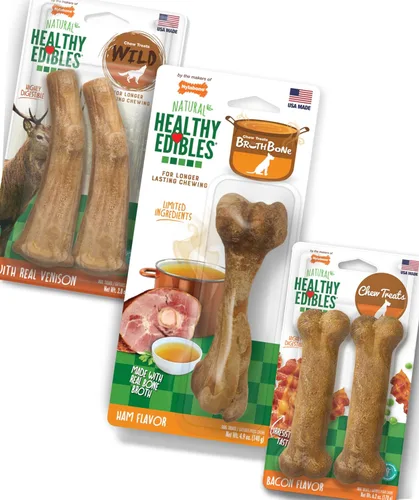 Vista 12 de Nylabone Healthy Edibles - Premios masticables para perro, todo natural, larga duración, 1 unidad, sabor a tocino (Bacon), M/Wolf Natural dog