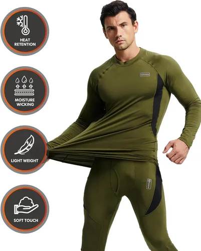 Vista 2 de CL convallaria Conjunto de ropa interior térmica para hombre con bragueta, capa base larga para invierno, equipo de caza, parte superior e inferior