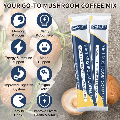 Vista 5 de CANLIST Café en polvo orgánico de hongos 9 en 1 con melena de león y chaga, Cordyceps, Reishi, Shiitake para enfoque cognitivo, apoyo inmunológico