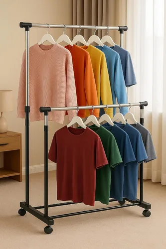 Vista 3 de Perchero resistente con ruedas resistentes, capacidad de carga de 450 libras, estante antideslizante de metal ajustable para colgar ropa