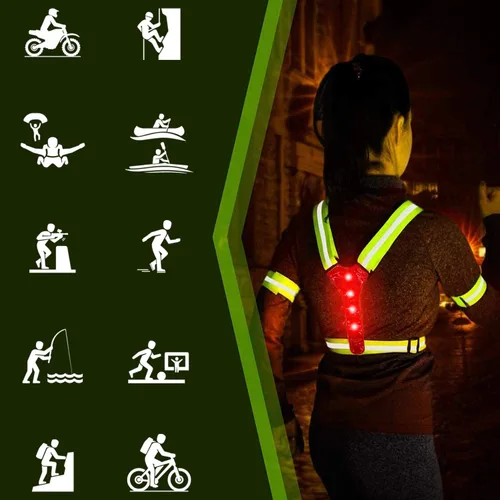 Vista 4 de Juego de chaleco reflectante LED de iluminación, chaleco de seguridad ajustable, brazaletes para engranajes, bolsa para cinturón con agujero