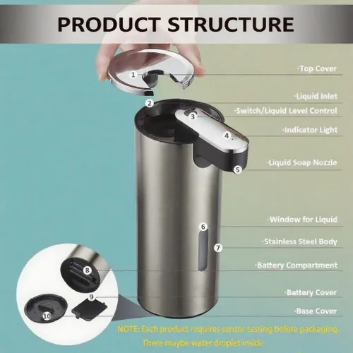 Vista 5 de Dispensador automático de jabón sin contacto, volumen ajustable mejorado para líquidos gruesos y delgados, dispensador automático de platos y jabón
