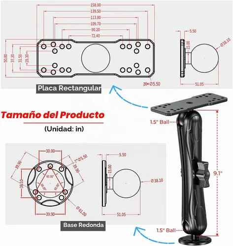 Vista 7 de VAZESWIN Soporte de buscador de peces de aleación de aluminio de bola