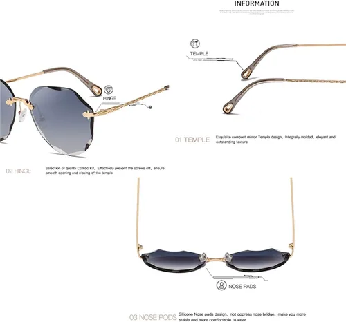 Vista 5 de AEVOGUE - Los lentes de sol para mujer, sin bordes, lentes de corte de diamante, de tamaño grande (AE0534)