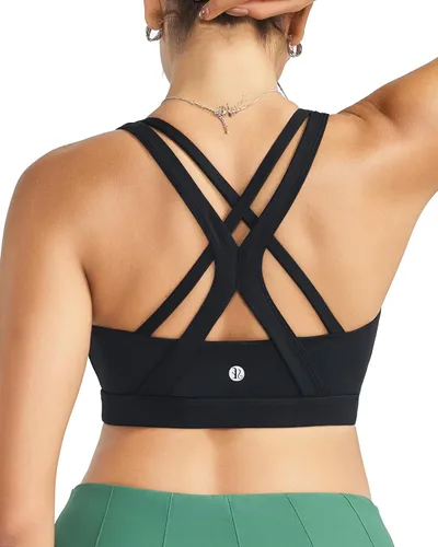 Vista 9 de RUNNING GIRL Brasier deportivo para mujer de alto soporte, espalda cruzada acolchada, brasier deportivo con tirantes delgados, brasier de yoga