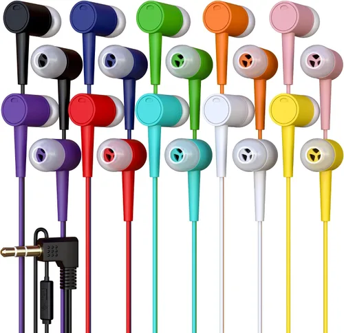 Vista 9 de Paquete de 5 auriculares con cable a granel, auriculares intrauditivos con conector de 0.138 in, cable libre de enredos de 4 pies, ajuste cómodo
