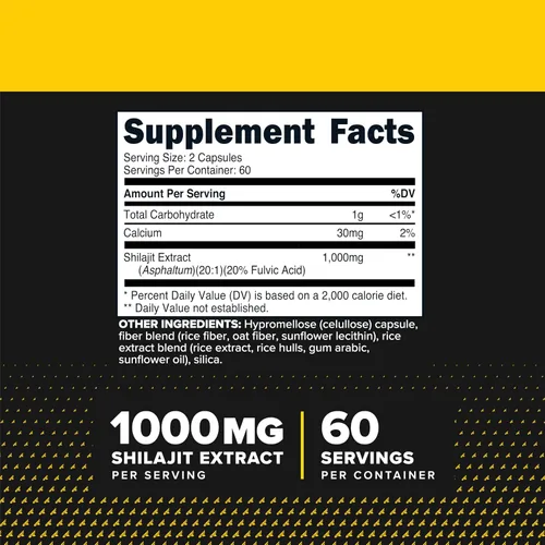 Vista 2 de Primaforce Shilajit 120 cápsulas (1000 mg) - con ácido fúlvico natural, 60 porciones