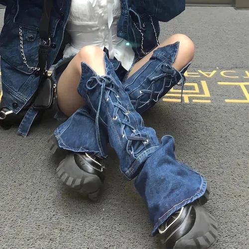 Vista 4 de Sexybody Calentadores de piernas para mujeres y niñas, Y2K Kawaii Cool Goth acampanados calentadores de piernas Gyaru punk pierna larga, holgados