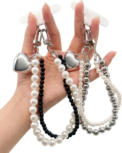 Vista 12 de Correa de muñeca para teléfono con cuentas de perlas, pulsera de teléfono desmontable con lengüeta de sujeción, pulsera universal con cuentas