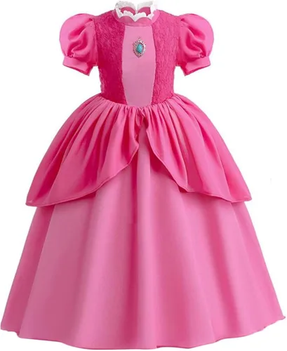 Vista 3 de KONLIYU Disfraz de princesa melocotón para niñas, disfraz de Halloween, cosplay, vestidos de margaritas para fiesta de cumpleaños