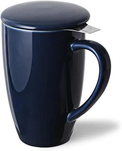 Vista 21 de Sweejar Taza de Té de Porcelana con Infusor y Tapa, Tetera con Filtro, Colador Infusor de Tazas de Té de Hojas Sueltas, 16 Fl Oz para Azul degradado
