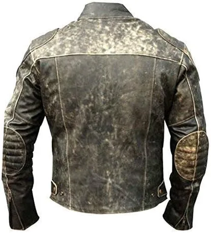 Vista 2 de Vintage Cafe Racer Black & Brown Retro Biker Unisex Genuine Leather Jacket