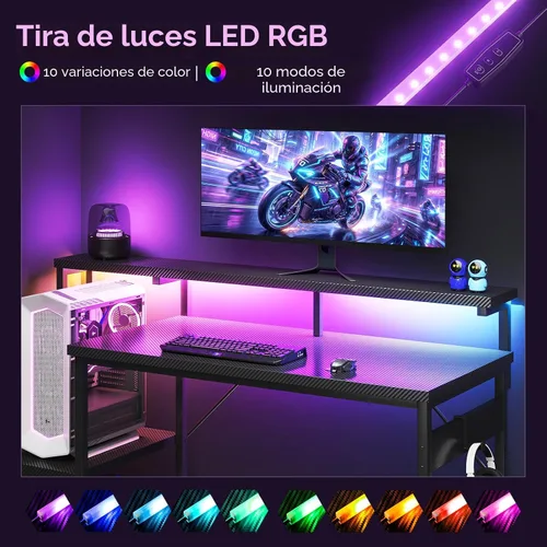 Vista 4 de AODK Escritorio para juegos de 48 pulgadas con luces LED y soporte para CPU
