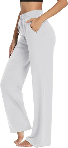 Vista 2 de Sarin Mathews - Pantalones deportivos de yoga para mujer, pantalones de pijama de pierna ancha, pantalones de entrenamiento cómodos con cordón