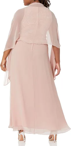 Vista 2 de J Kara Vestido largo sin mangas con cuentas festoneadas para mujer con bufanda